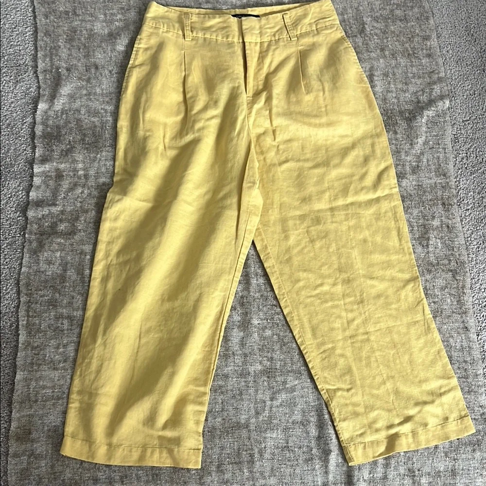Zara Basic Yellow linen/cotton Wide-Leg Pants